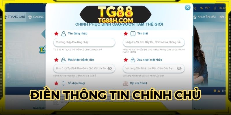 Điền thông tin chính chủ để tạo tài khoản