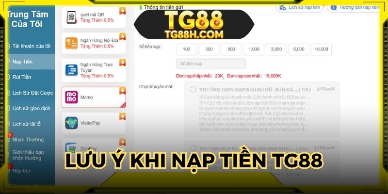 Nạp tiền TG88 và lưu ý cho người chơi
